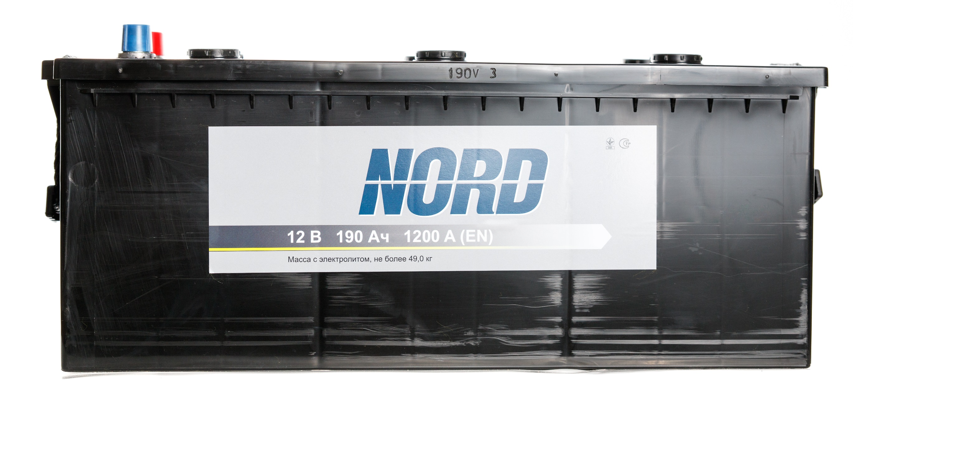 Акумулятор вантажний NORD 6СТ-190(3), 12B, 190Ah, 1200A, плюс ліворуч (L+) кальцієвий (Ca/Ca), 513X223X218 мм (NORD190)